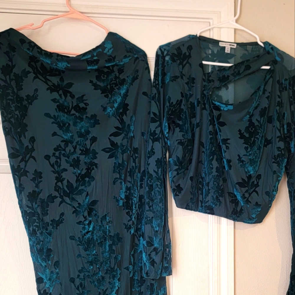 Green Velvet and Sheer 2 piece set